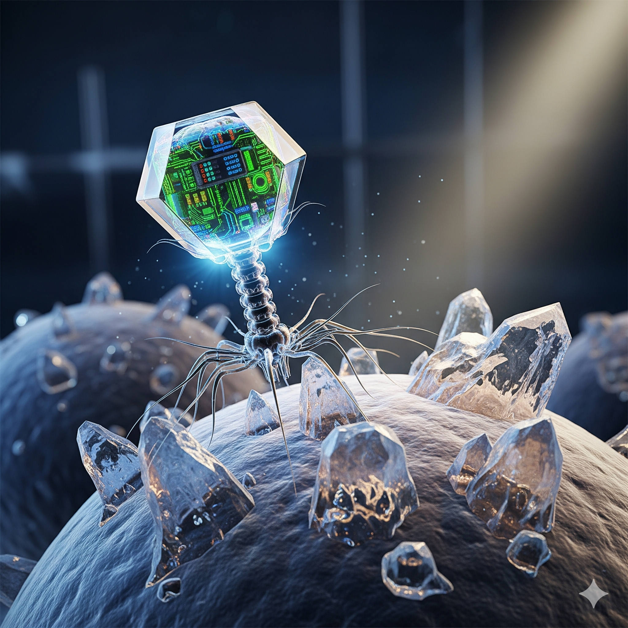 Bacteriophage and bacterial cell illustration